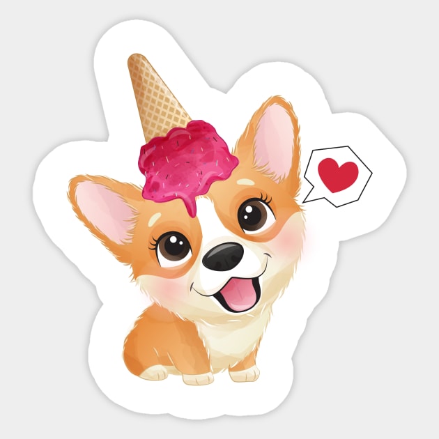 cute little corgi with ice cream tshirt Sticker by Tshirt lover 1